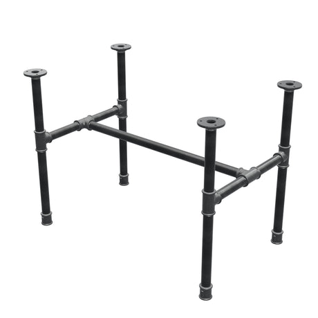 Base de mesa de centro industrial em ferro fundido, em H, 71 × 45 cm, altura 52 cm, vista de três quartos