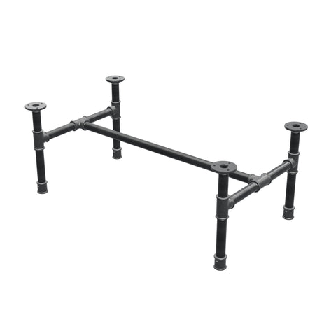 Base de mesa de centro industrial em ferro fundido, em H, 81 × 45 cm, altura 32 cm, vista de três quartos