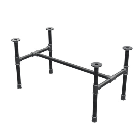 Base de mesa de centro industrial em ferro fundido, em H, 81 × 45 cm, altura 42 cm, vista de três quartos