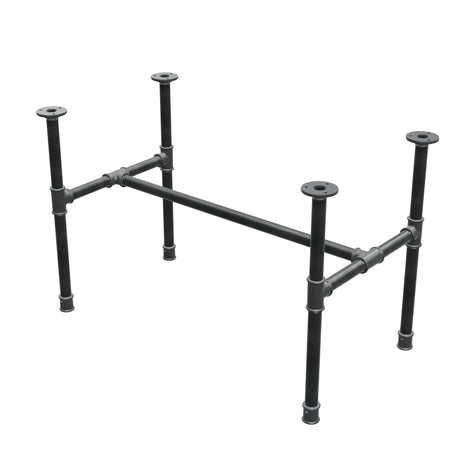 Base de mesa de centro industrial em ferro fundido, em H, 81 × 45 cm, altura 52 cm, vista de três quartos