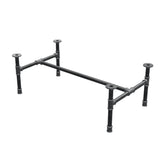 Base de mesa de centro industrial em ferro fundido, em H, 91 × 51 cm, altura 32 cm, vista de três quartos