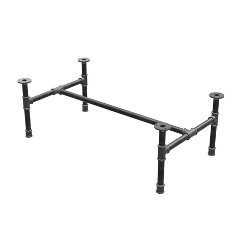 Base de mesa de centro industrial em ferro fundido, em H, 91 × 51 cm, altura 32 cm, vista de três quartos