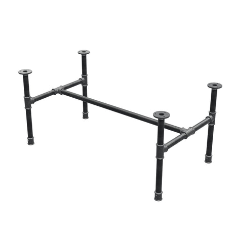 Base de mesa de centro industrial em ferro fundido, em H, 91 × 51 cm, altura 42 cm, vista de três quartos