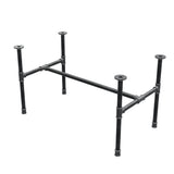 Base de mesa de centro industrial em ferro fundido, em H, 91 × 51 cm, altura 52 cm, vista de três quartos