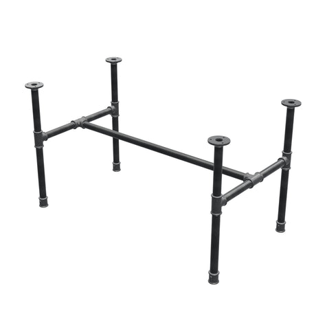 Base de mesa de centro industrial em ferro fundido, em H, 91 × 51 cm, altura 52 cm, vista de três quartos