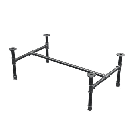 Base de mesa de centro industrial em ferro fundido, em H, 91 × 55 cm, altura 32 cm, vista de três quartos