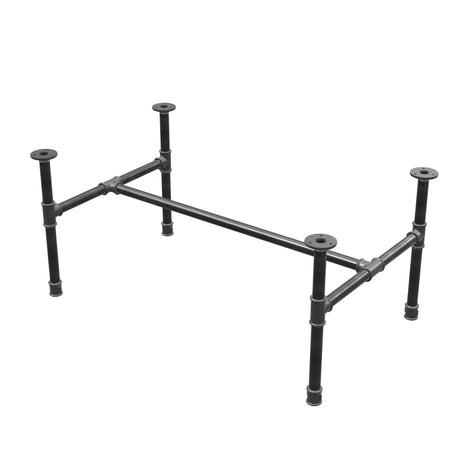 Base de mesa de centro industrial em ferro fundido, em H, 91 × 55 cm, altura 42 cm, vista de três quartos