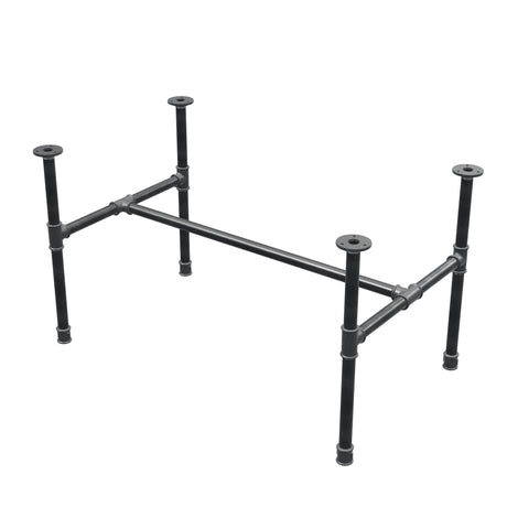 Base de mesa de centro industrial em ferro fundido, em H, 91 × 55 cm, altura 52 cm, vista de três quartos