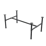 Base de mesa de centro industrial em ferro fundido, em H, 96 × 55 cm, altura 42 cm, vista de três quartos