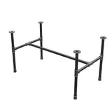 Base de mesa de centro industrial em ferro fundido, em H, 96 × 55 cm, altura 52 cm, vista de três quartos