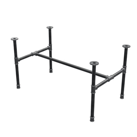 Base de mesa de centro industrial em ferro fundido, em H, 96 × 55 cm, altura 52 cm, vista de três quartos