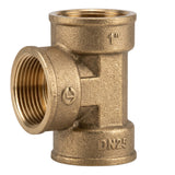 Tê igual fêmea-fêmea-fêmea em latão CW617N BSP - vista frontal