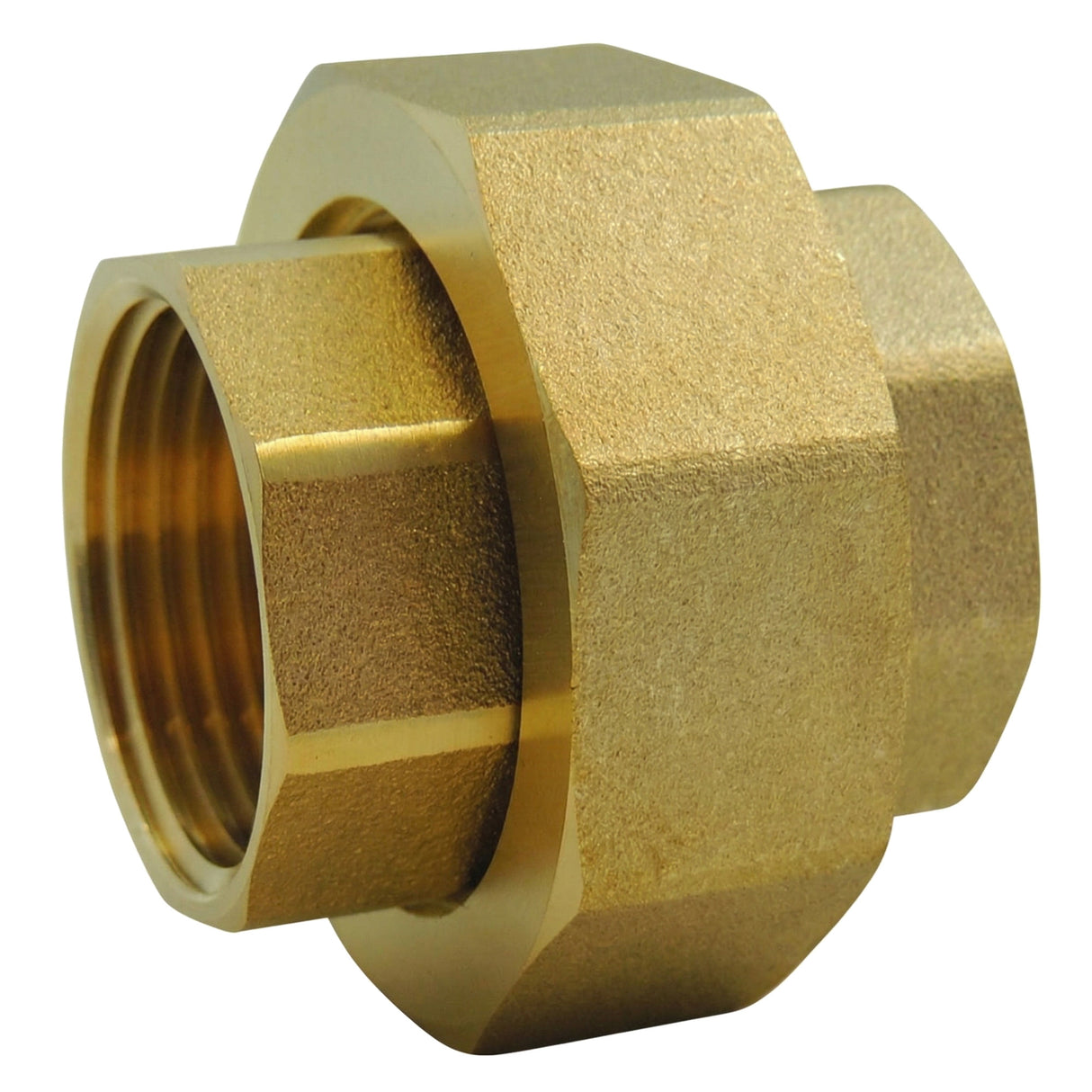 Union à portée plate femelle-femelle joint EPDM en laiton CW617N BSP - vue isométrique