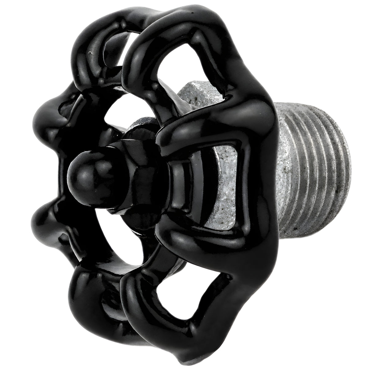 Volante preto de 52 mm em meio mamilo, 1/2'' com porca preta, acessório em ferro fundido galvanizado