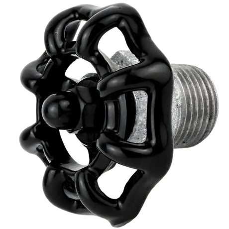 Volante preto de 52 mm em meio mamilo, 1/2'' com porca preta, acessório em ferro fundido galvanizado
