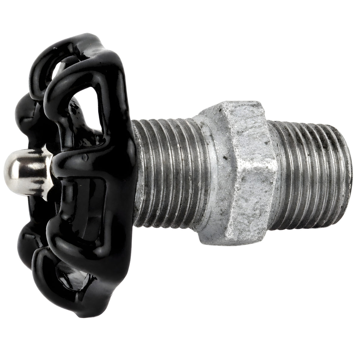 Volante preto de 52 mm em mamilo, 1/2'' com porca de aço inoxidável, acessório em ferro fundido galvanizado