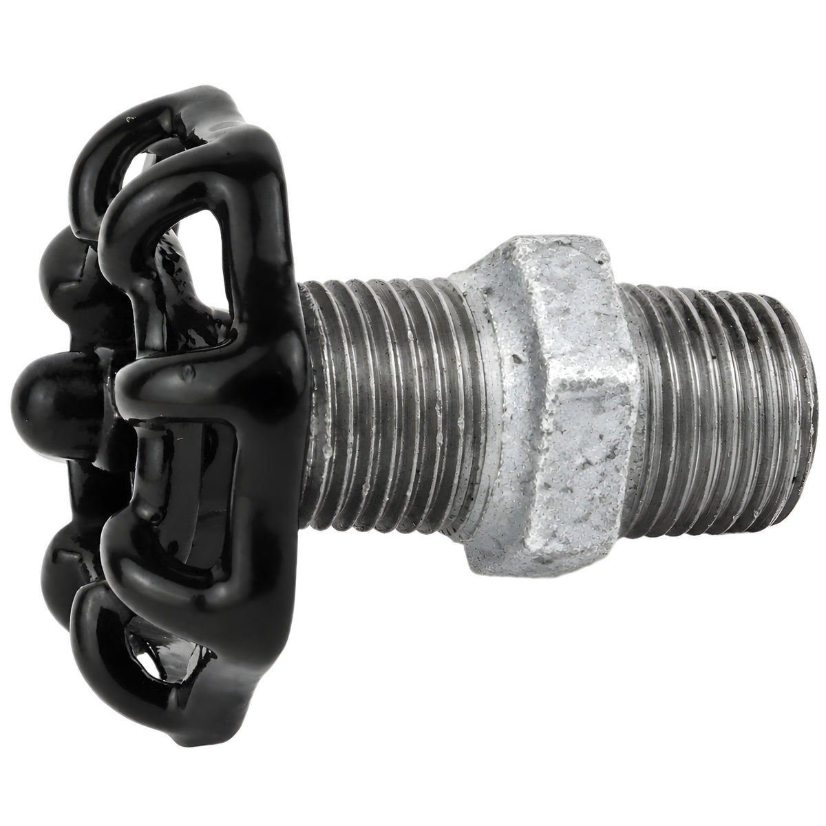 Volante preto de 52 mm em mamilo, 1/2'' com porca preta, acessório em ferro fundido galvanizado