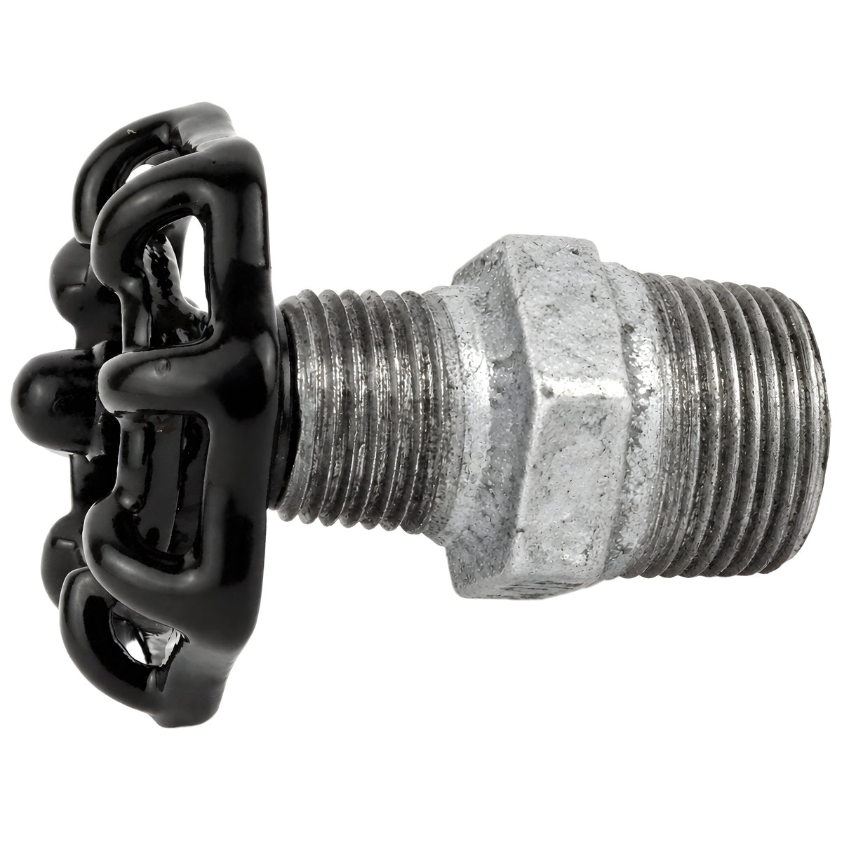 Volante preto de 52 mm em mamilo, porca preta, acessório em ferro fundido galvanizado