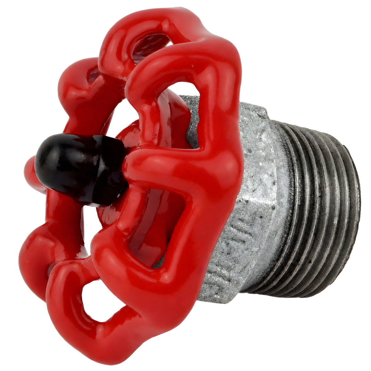 Volante vermelho de 52 mm em meio mamilo, porca preta, acessório em ferro fundido galvanizado