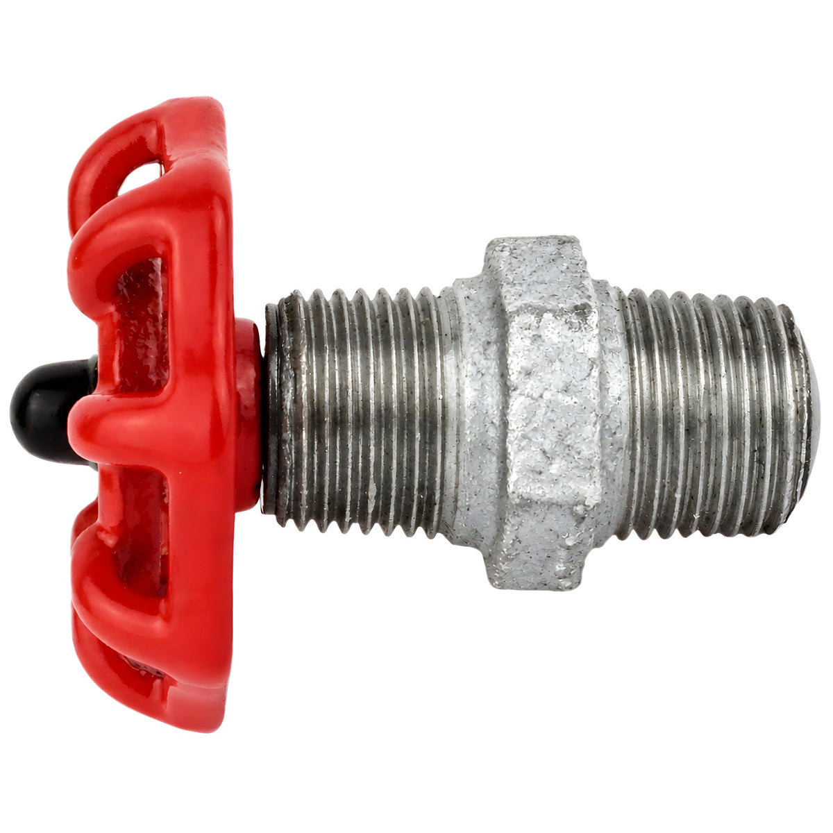 Volante vermelho de 52 mm em mamilo, 1/2'' com porca preta, acessório em ferro fundido galvanizado