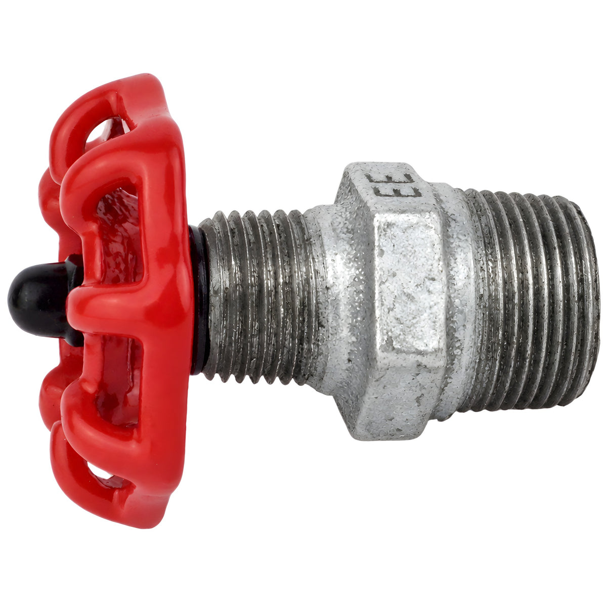 Volante vermelho de 52 mm em mamilo, porca preta, acessório em ferro fundido galvanizado