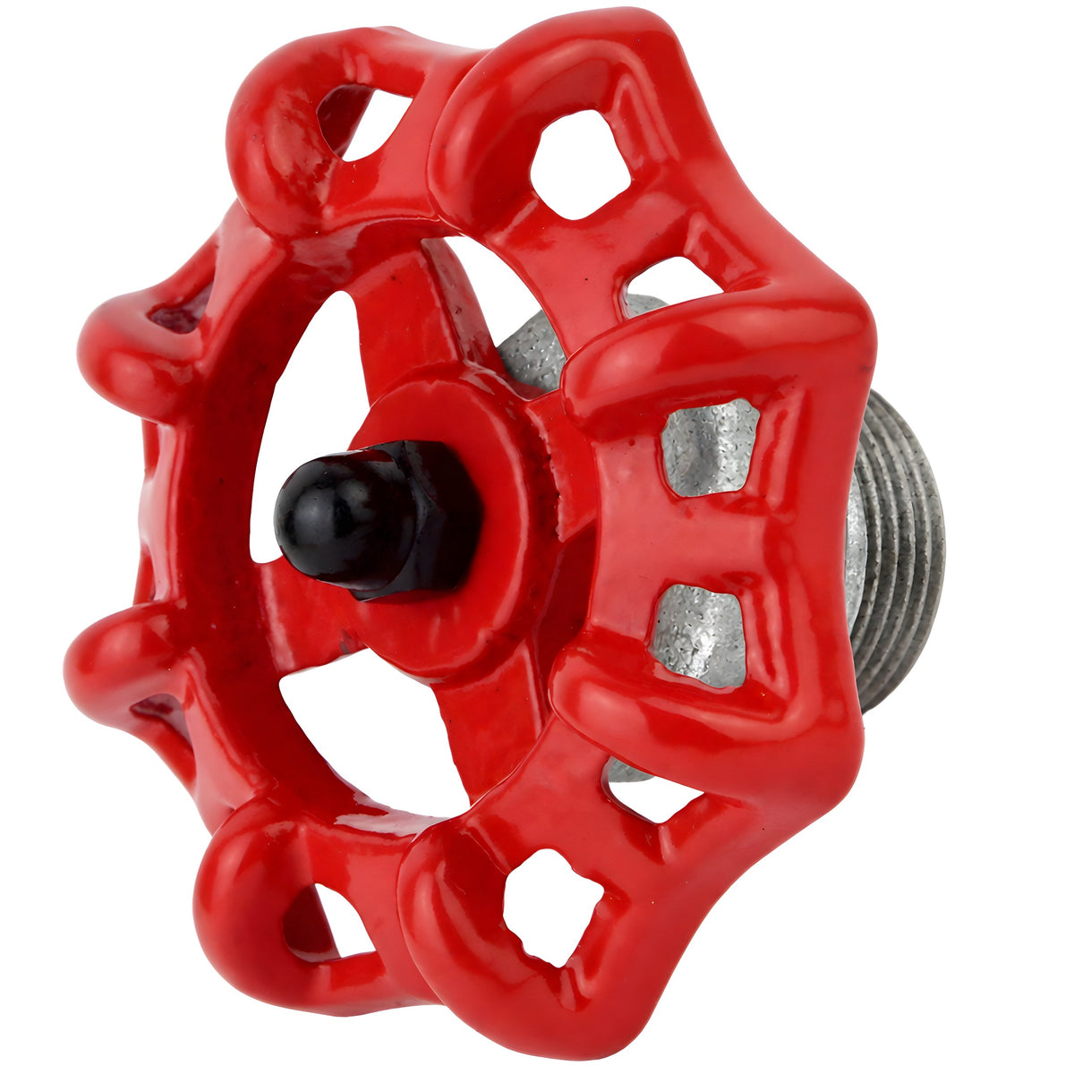 Volante vermelho de 72 mm em meio mamilo, 1/2'' com porca preta, acessório em ferro fundido galvanizado