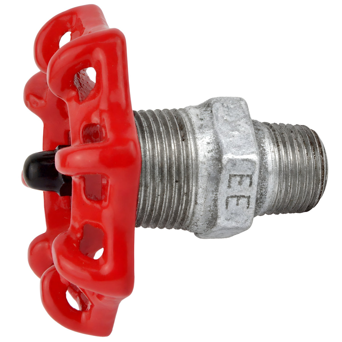 Volante vermelho de 72 mm em mamilo, 1/2'' com porca preta, acessório em ferro fundido galvanizado