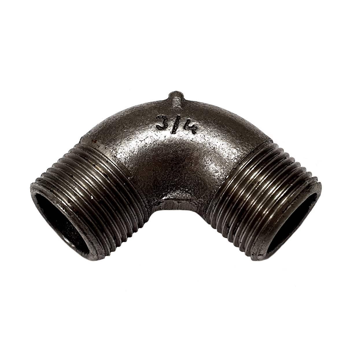 Raccord coude fonte noire 90° Mal/Mal filetage 3/4" Ø27 sur filets 