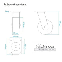 Roda giratória industrial preta - metal - 125 mm - travão de bloqueio